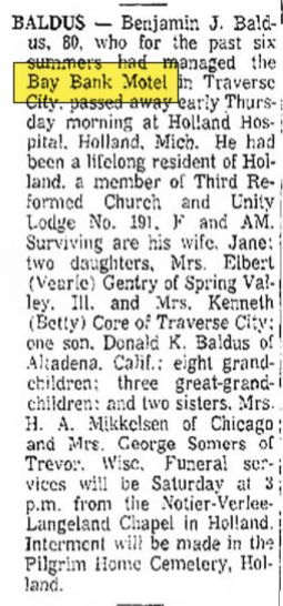 Island View Cottages (Bay Bank Motel) - June 1973 Manager Passes Away